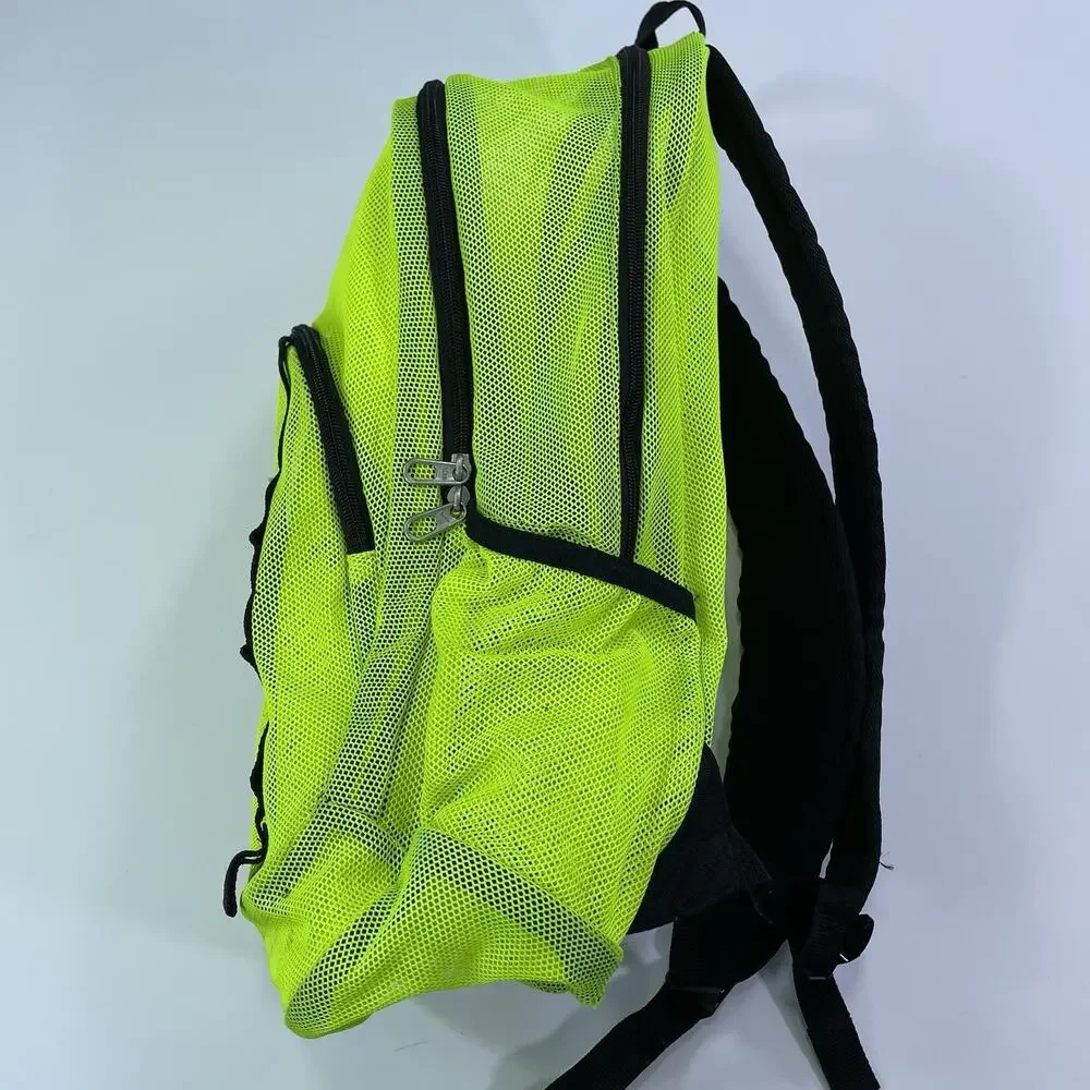 Nike Mesh Backpack Volt Yellow Multi Pockets Sheer See Through School Gym Bag